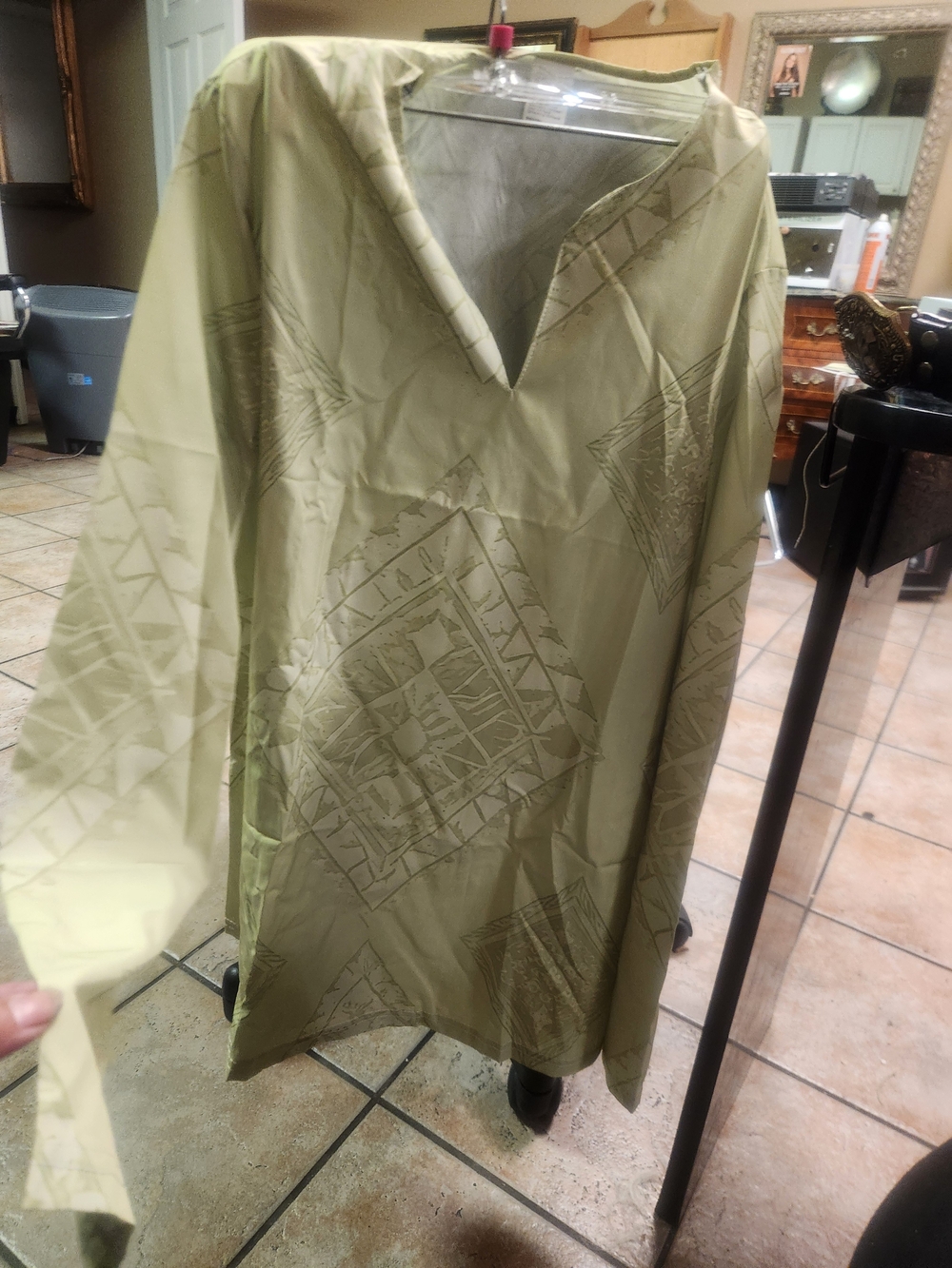 Light Olive Green Tunic with Pants  Subtle Geometric Print